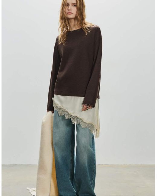 Pull&Bear Brown Combined Lace T-Shirt