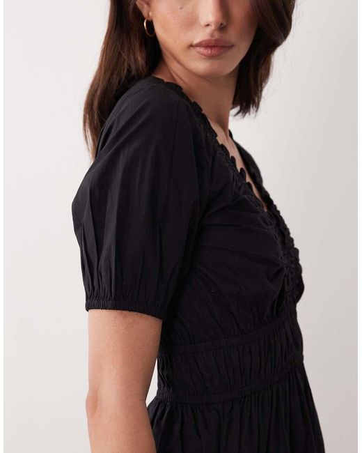 Nobody's Child Black Madison Puff Sleeve Shirred Cotton Mini Dress