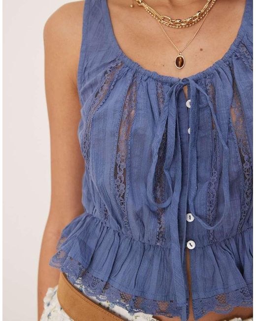 Top Azul Topacio De Tirantes Y Estilo Bohemio Con Inserto De Encaje Alana De Free People de color Blue