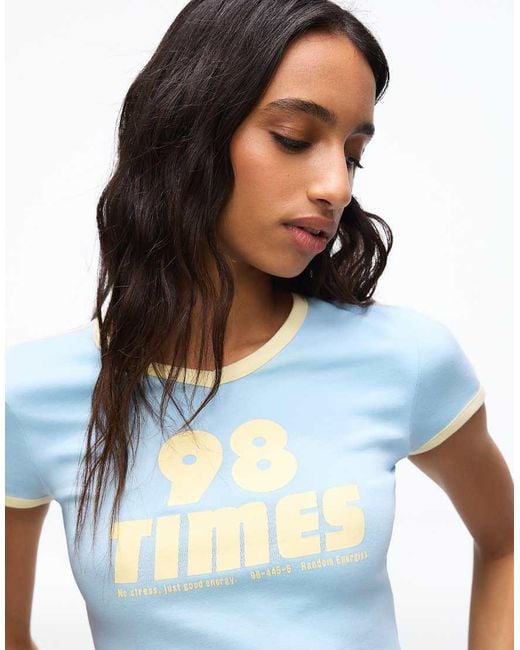 Bershka Blue Short Sleeve Contrast Print T-shirt