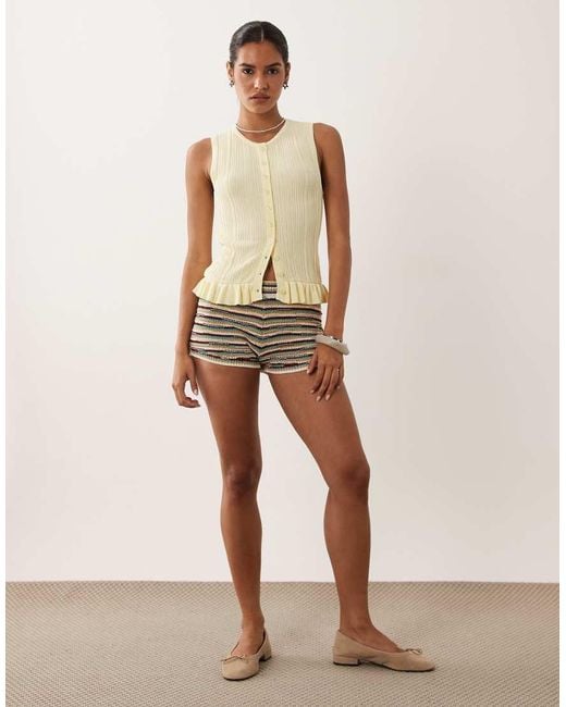 Miss Selfridge Green Knitted Button Front Top With Pep Hem