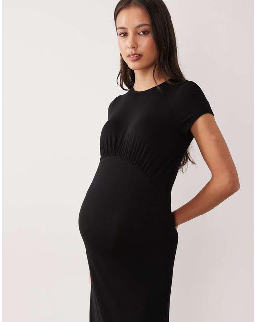 ASOS Black Asos Design Maternity Ruched Front Midi Tea Dress