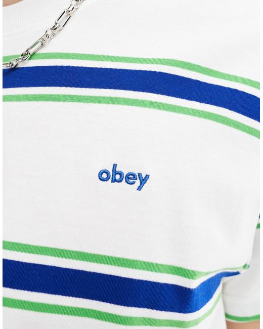 Camiseta blanca a rayas Obey de hombre de color Blue