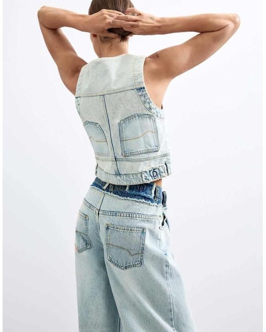 Chaleco Vaquero Combinado En Desigual de color Blue