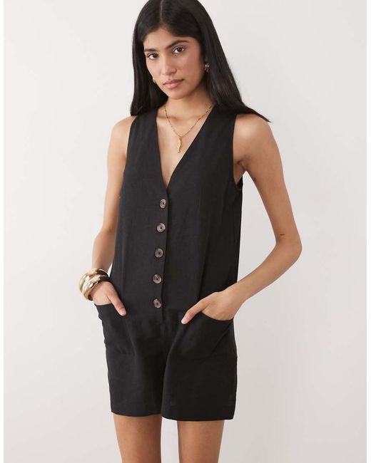 New Look Natural V Neck Button Through Playsuit