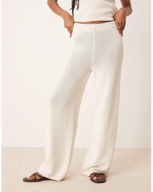 ASOS Natural Co-Ord Heavyweight Clean Knit Wide Leg Trousers