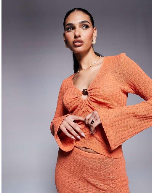 ASOS Gebreide Top Met Lange Mouwen En Hardwaredetails in het Orange