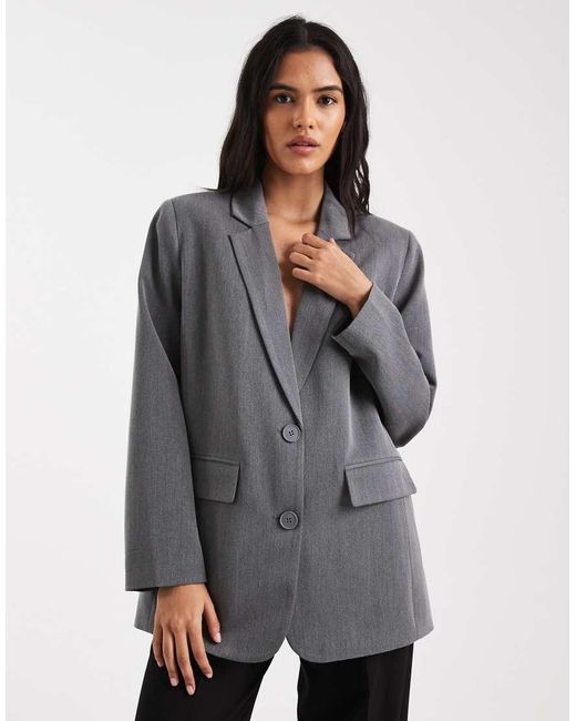 Pieces Gray Oversized Tailored Blazer