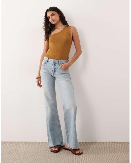 Jdy Blue One Shoulder Scallop Edge Top