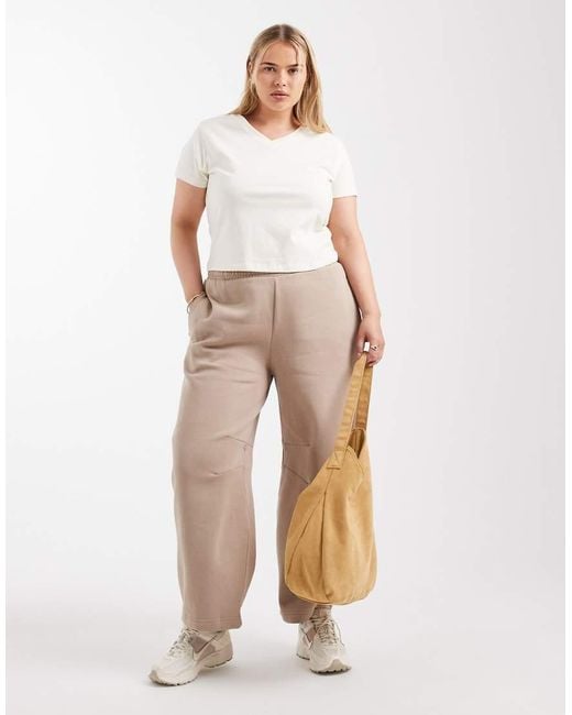 ASOS Natural Asos Design Curve Barrel Leg Brushback jogger