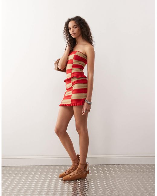 Collusion Pink Knitted Checkerboard Mini Skirt Top