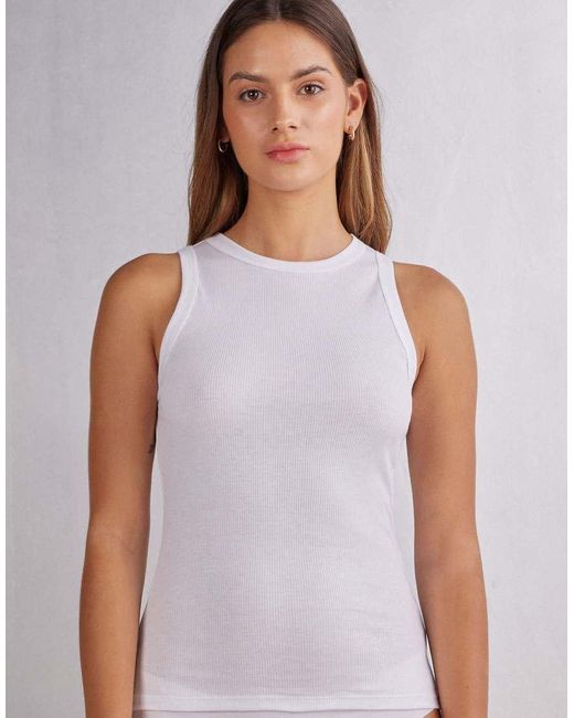 Intimissimi Gray Ribbed Superior Cotton Vest Top