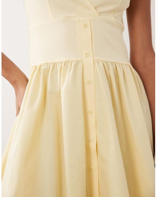 ASOS Natural Hybrid Button-front Mini Dress With Poplin Skirt