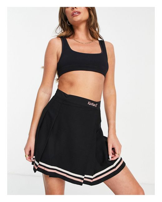 Kickers Black Pleated Mini Tennis Skirt With Contrast Stripe