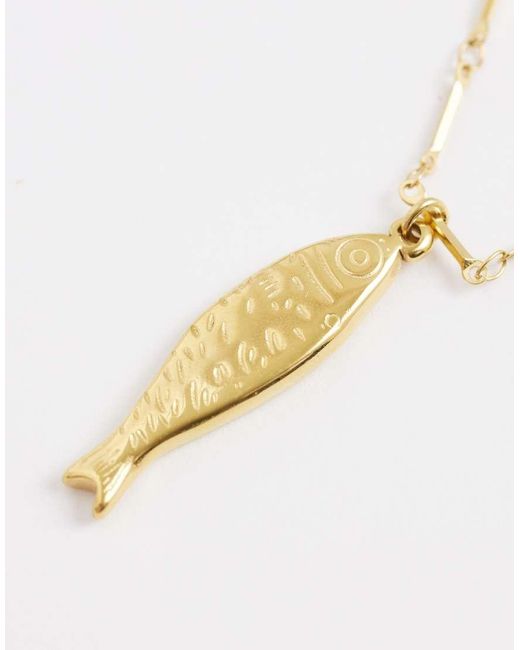 ASOS Metallic Asos Design Curve Waterproof Stainless Steel Necklace With Fish Pendant