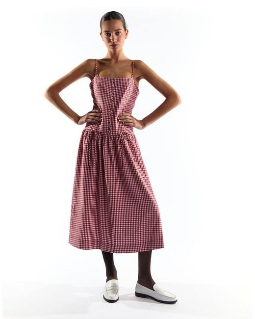 Collective The Label Red Button Through Dropped Waist Midi Dress