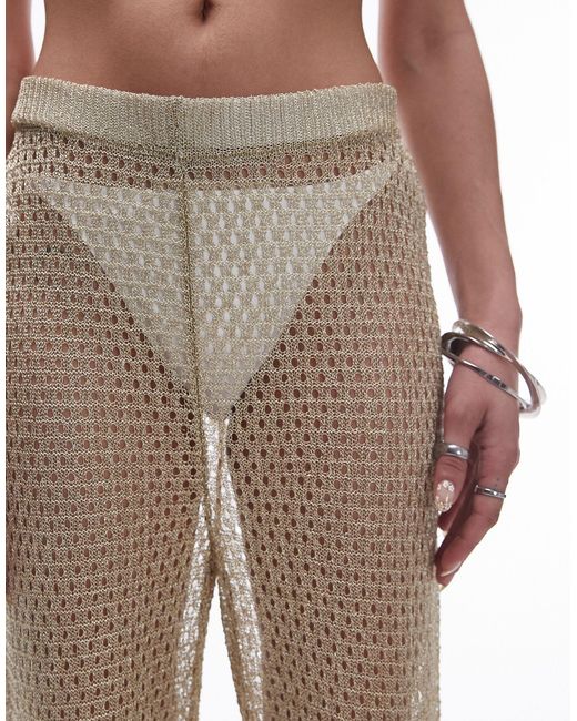TOPSHOP Natural Knitted Metallic Beach Trousers