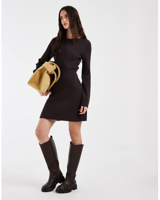 Vero Moda Black Long Sleeve Boat Neck Knitted Mini Dress