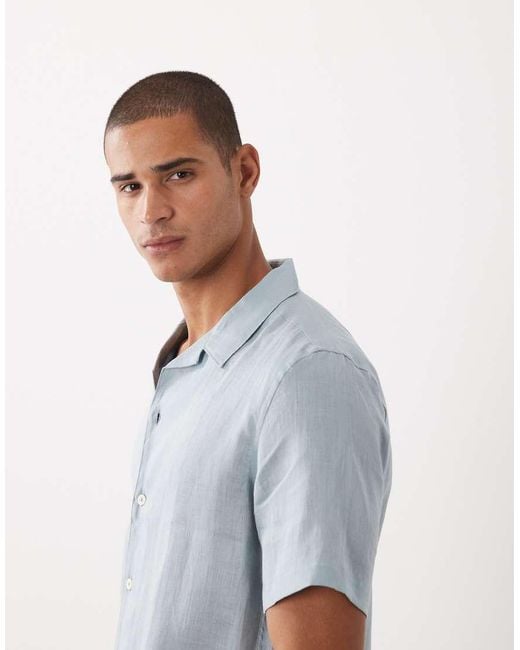 Mango Blue 100% Linen Short Sleeve Shirt for men