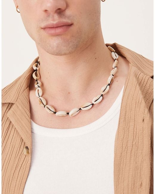ASOS Natural Festival Faux Shell And Cord Necklace for men