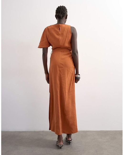 TOPSHOP Orange Asym Sleeve Tie Waist Cupro Maxi Dress