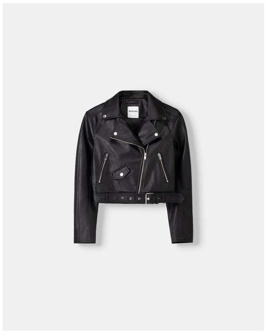Bershka Black Faux Leather Biker Jacket