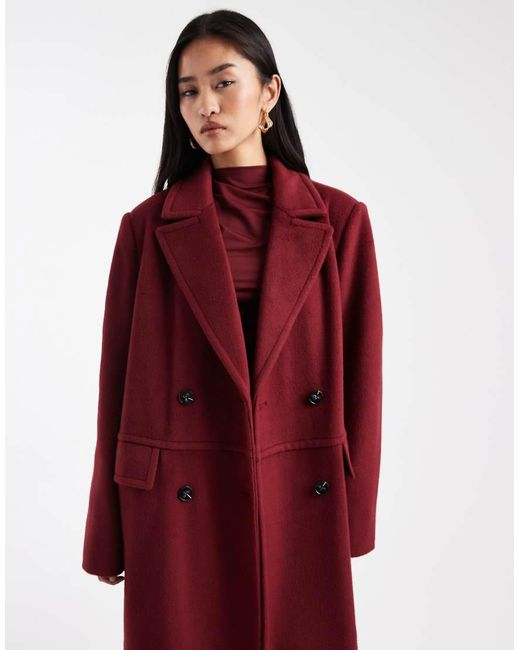 4th & Reckless Red Wool Look Double Breasted Longline Structu Formal Coat