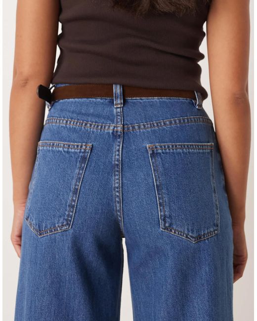 ASOS Blue Wide Leg Jean With Crease Front And Belt