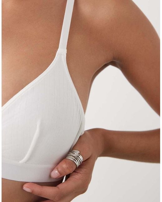 Monki Natural Ribbed Triangle Bralette
