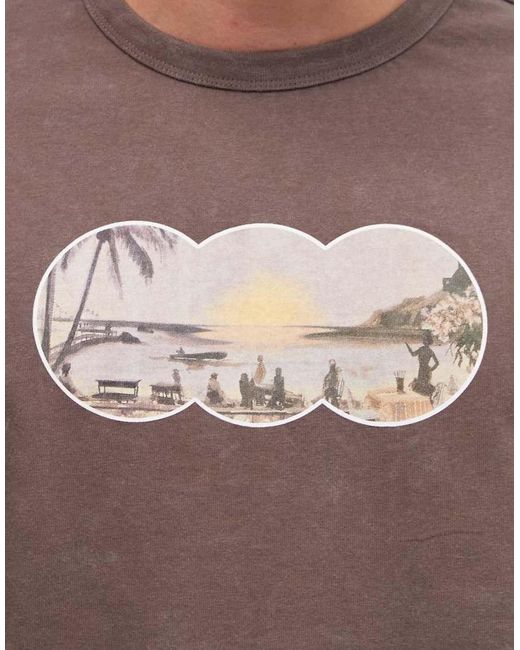 ASOS Brown Heavyweight Boxy Oversized T-shirt With Beach Front Graphic for men