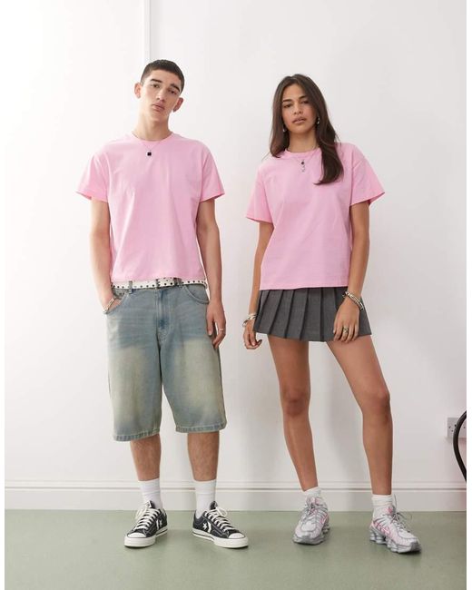 T-Shirt Slim Squadrata Corta di Reclaimed (vintage) in Pink