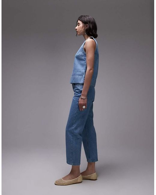 Vaqueros Capri De Talle Medio Y Corte Recto Con Rayas Playeras Runway De TOPSHOP de color Blue