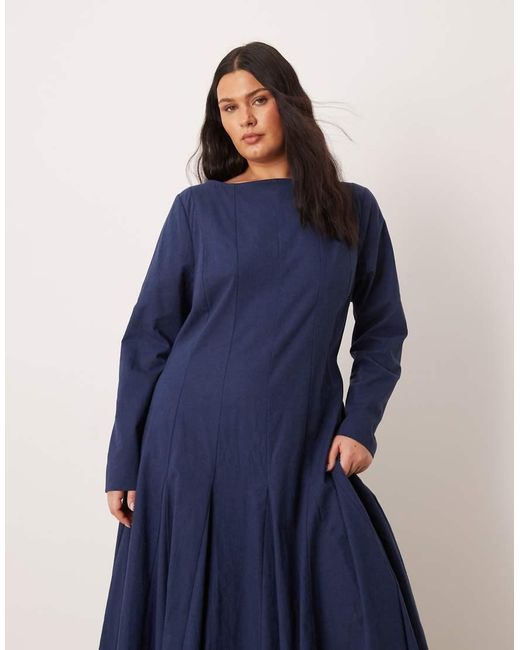 ASOS Blue Asos Design Curve Slash Neck Maxi Dress With Full Skirt