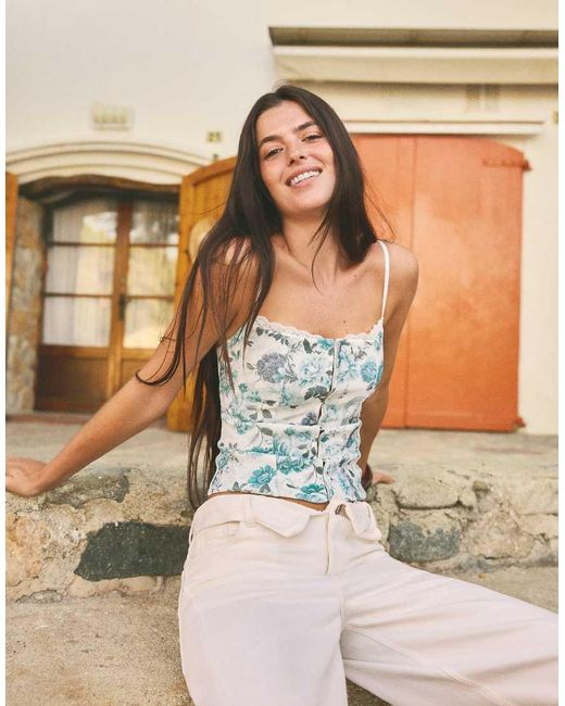 Bershka Blue Corset-Style Strappy Top