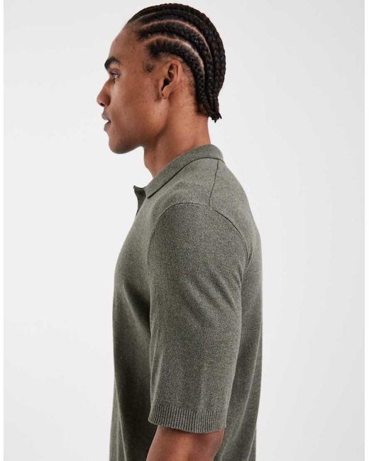Only & Sons Green Knitted Short Sleeve Polo for men