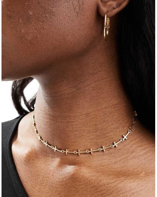 AllSaints Brown Cross Choker Necklace