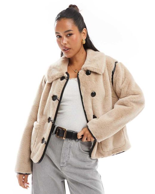 Threadbare Natural Faux Fur Button Up Jacket