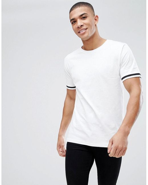 Only & Sons White T-shirt With Cuffed Arm Band for men