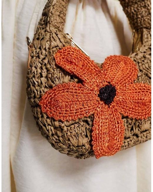 River Island Natural Raffia Shoulder Bag With Flower Detail