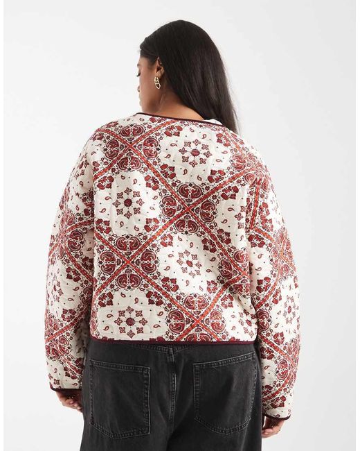 ASOS Red Asos Design Curve Quilted Jacket With Bandana Print
