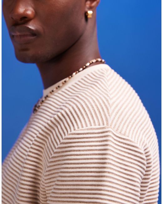 T-shirt vestibilità comoda beige testurizzata a righe di ASOS in Blue da Uomo