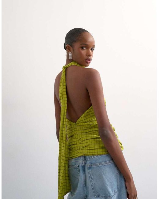 TOPSHOP Green Soft Funnel Halter Neck Top
