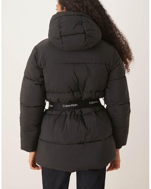 Calvin Klein Black Belted Mid Length Puffer Jacket