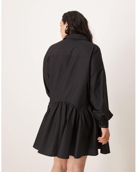 ASOS Black Asos Design Curve Mini Shirt Dress With Wide Cuffs And Oversized Pockets