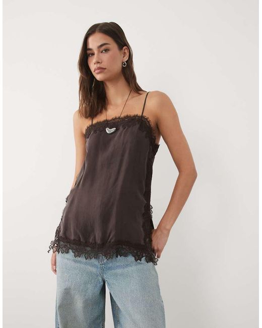 Mango Black Lace Trim Cami Top