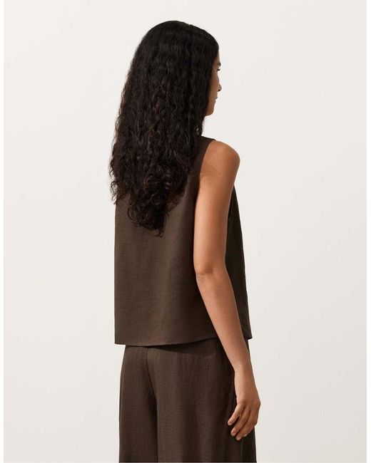 Oysho Brown 100% Linen Square Top
