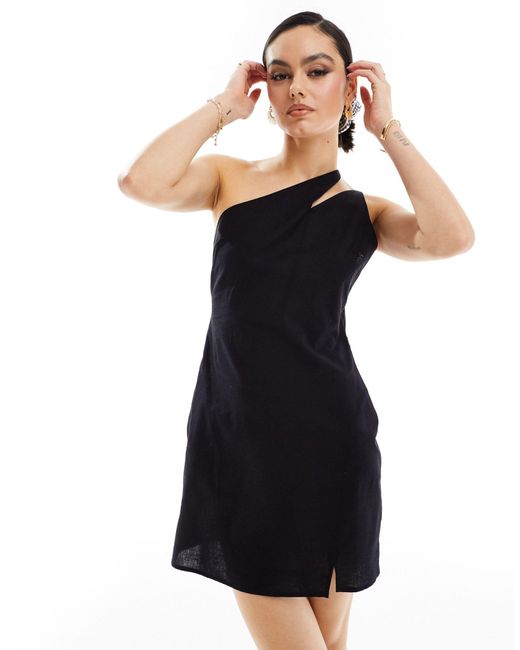Vestido veraniego corto asimétrico con tirante doble ASOS de color Black