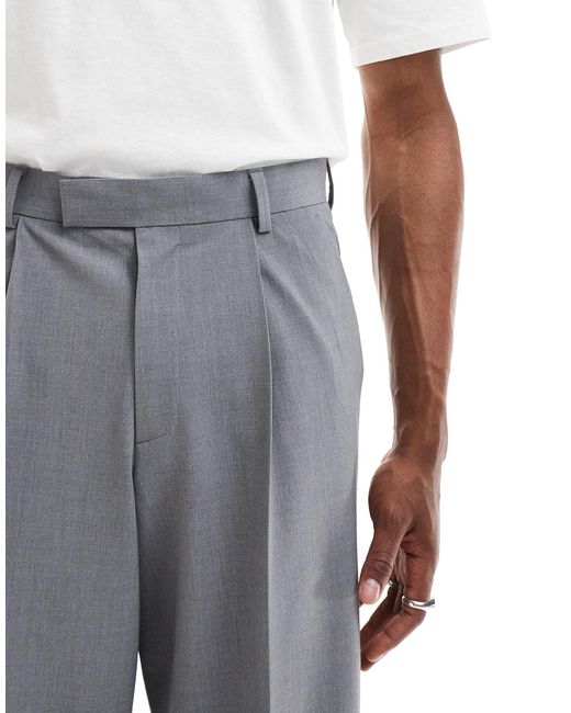 ASOS Gray Smart Pleat Front Loose Leg Suit Trouser for men