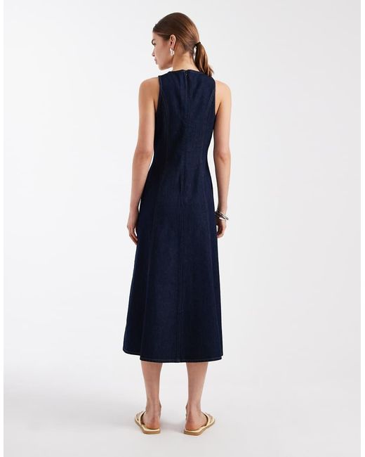 New Look Blue Denim Cinched Midi Dress