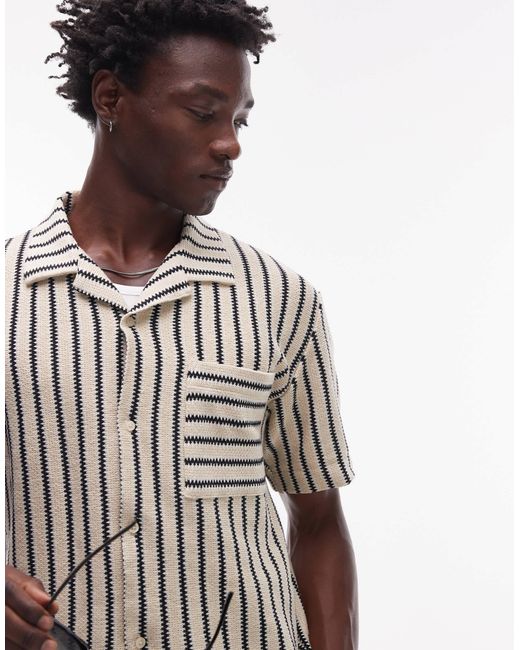 Topman White Oversized Fit Button Through Jersey Shirt With Knit Stripe for men